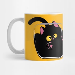 Black cat with yellow eyes in bowl Mug